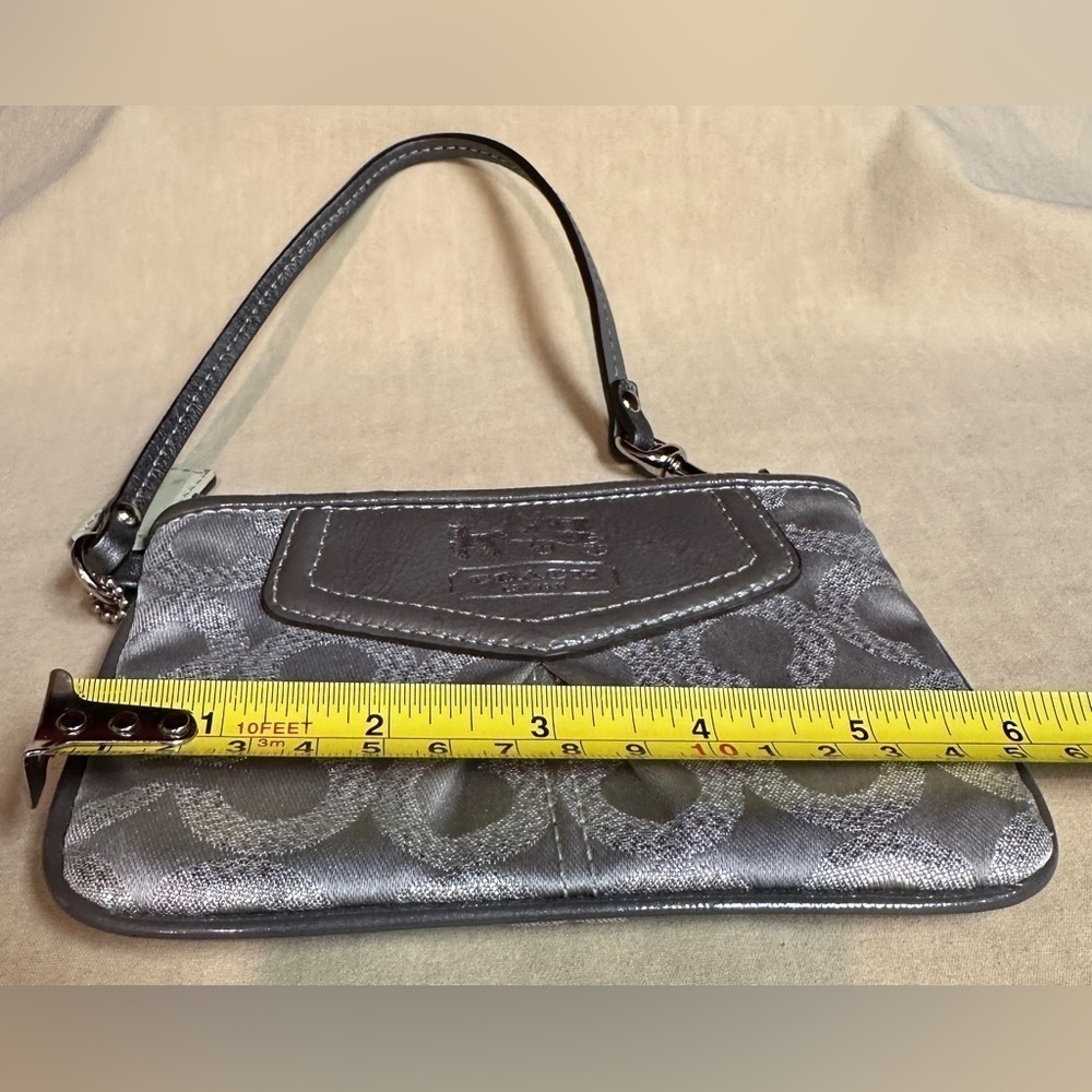 Coach Gray & Silver Metallic Wristlet Signature Canvas Logo Design 4”x6” - Picture 4 of 8
